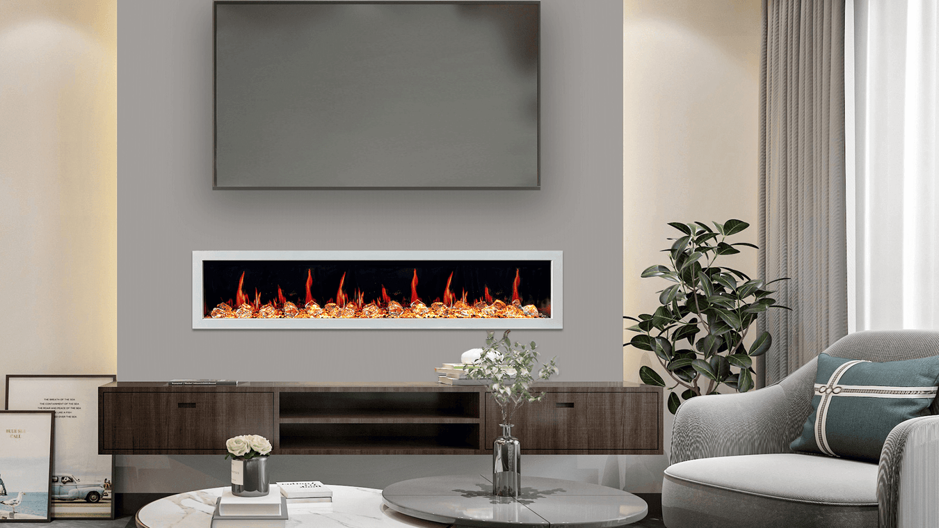 Litedeer Gloria II 68 inch smart electric fireplace wall mount or recess mount fireplace with crackling sounds