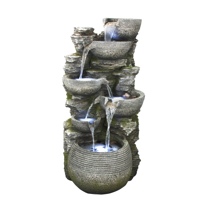 Litedeer 6 Tiered Cascading Stone Water Fountain with LED Lights and Auto-pump - DGF-173012