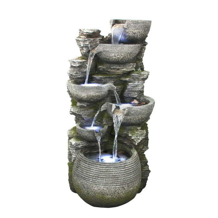 Litedeer 6 Tiered Cascading Stone Water Fountain with LED Lights and Auto-pump - DGF-173012 - Litedeer Homes