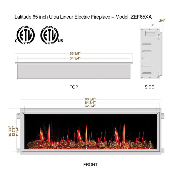 Litedeer Homes Latitude 65" Smart Electric Fireplace with crackling sounds - ZEF65XA - Litedeer Homes